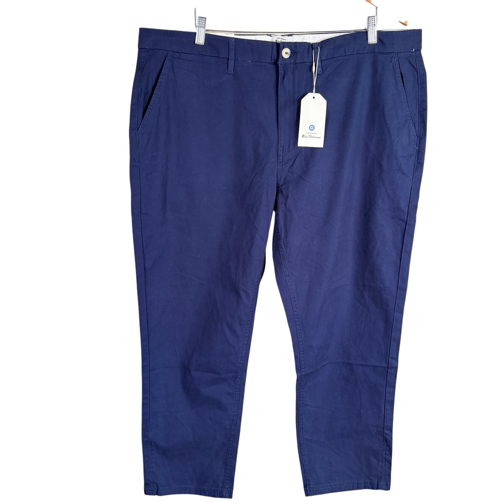 Ben Sherman Slim Fit Chino Pants Mens Actual 42x28 Navy Blue Stretch Cotton NEW